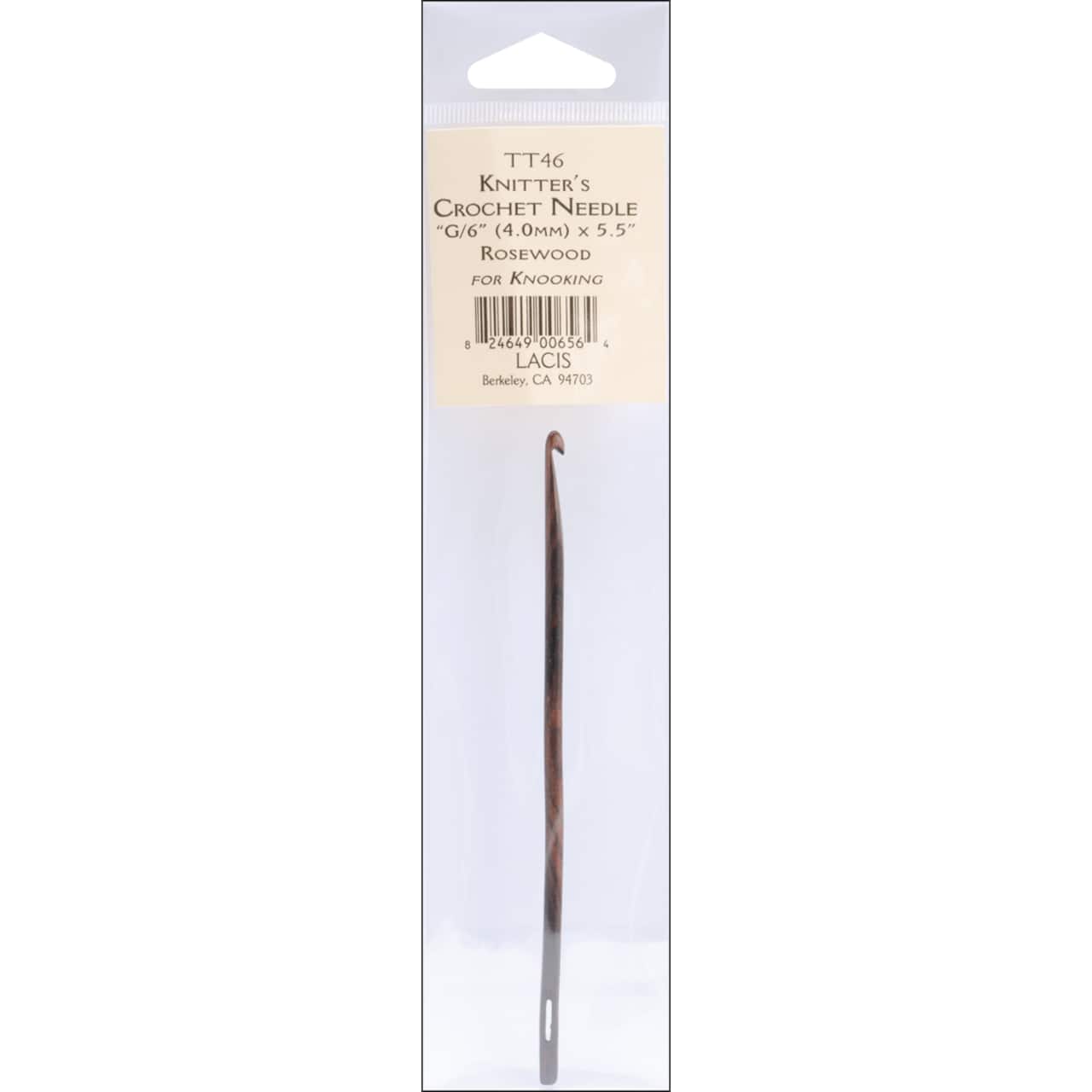 Lacis 5.5'' Knitter's Rosewood Crochet Needle, G6 / 4mm